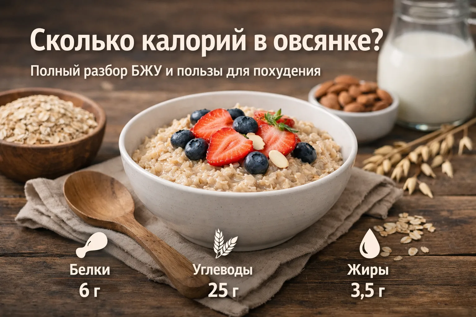Сколько калорий в овсянке: полный разбор БЖУ и пользы для похудения