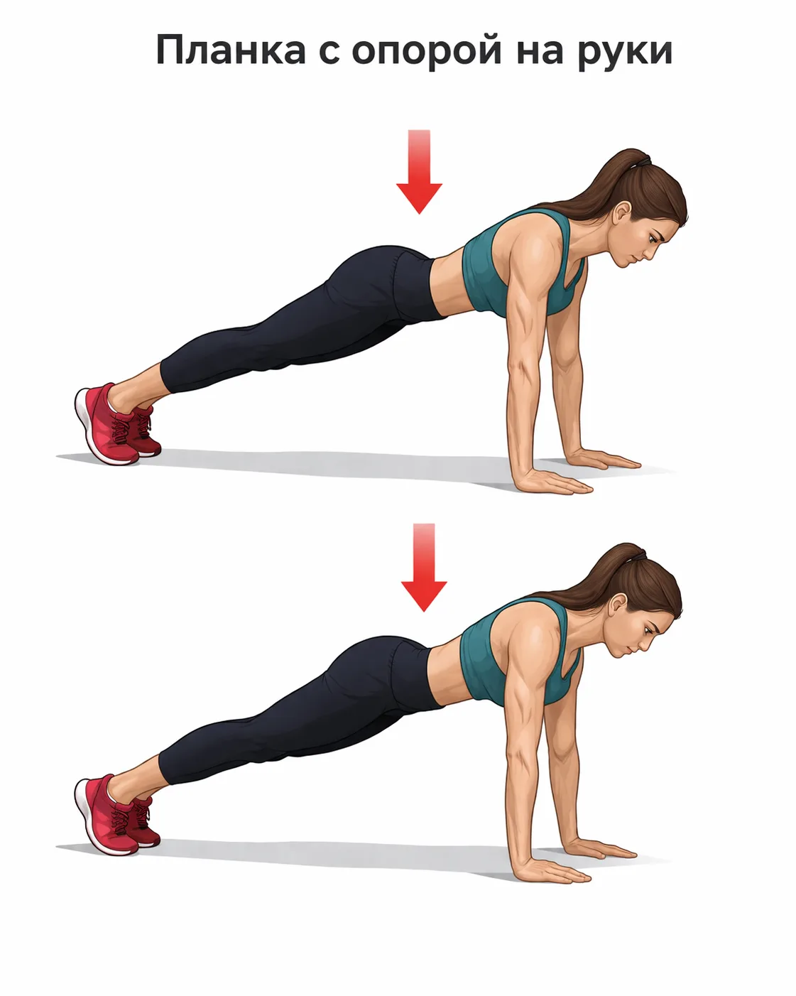Планка с опорой на руки — укрепляет плечевой пояс и мышцы кора
